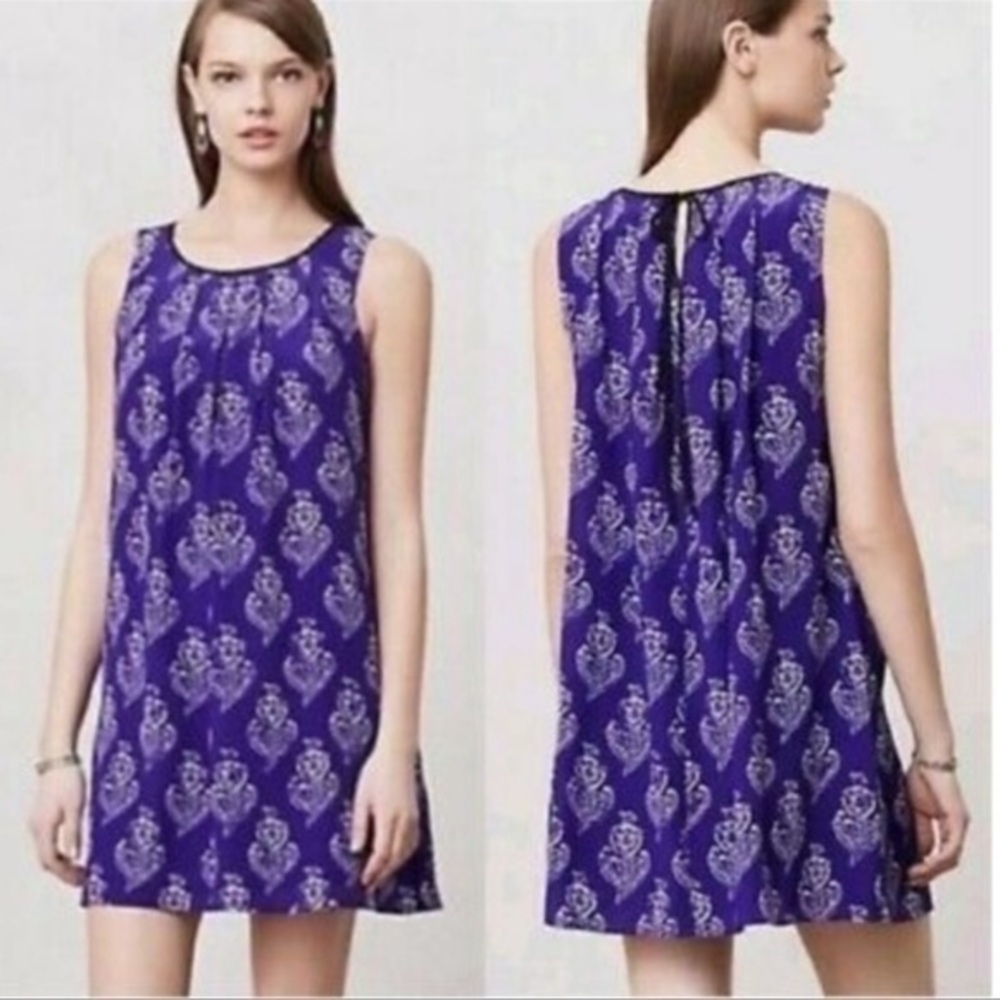 Anthropologie Maeve Petal Stamp Swing Dress Purple - Picture 1 of 10